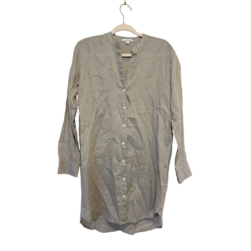 Standard James Perse Olive Grey Linen Button Down Tunic Shirt Dress Size 0 (XS)